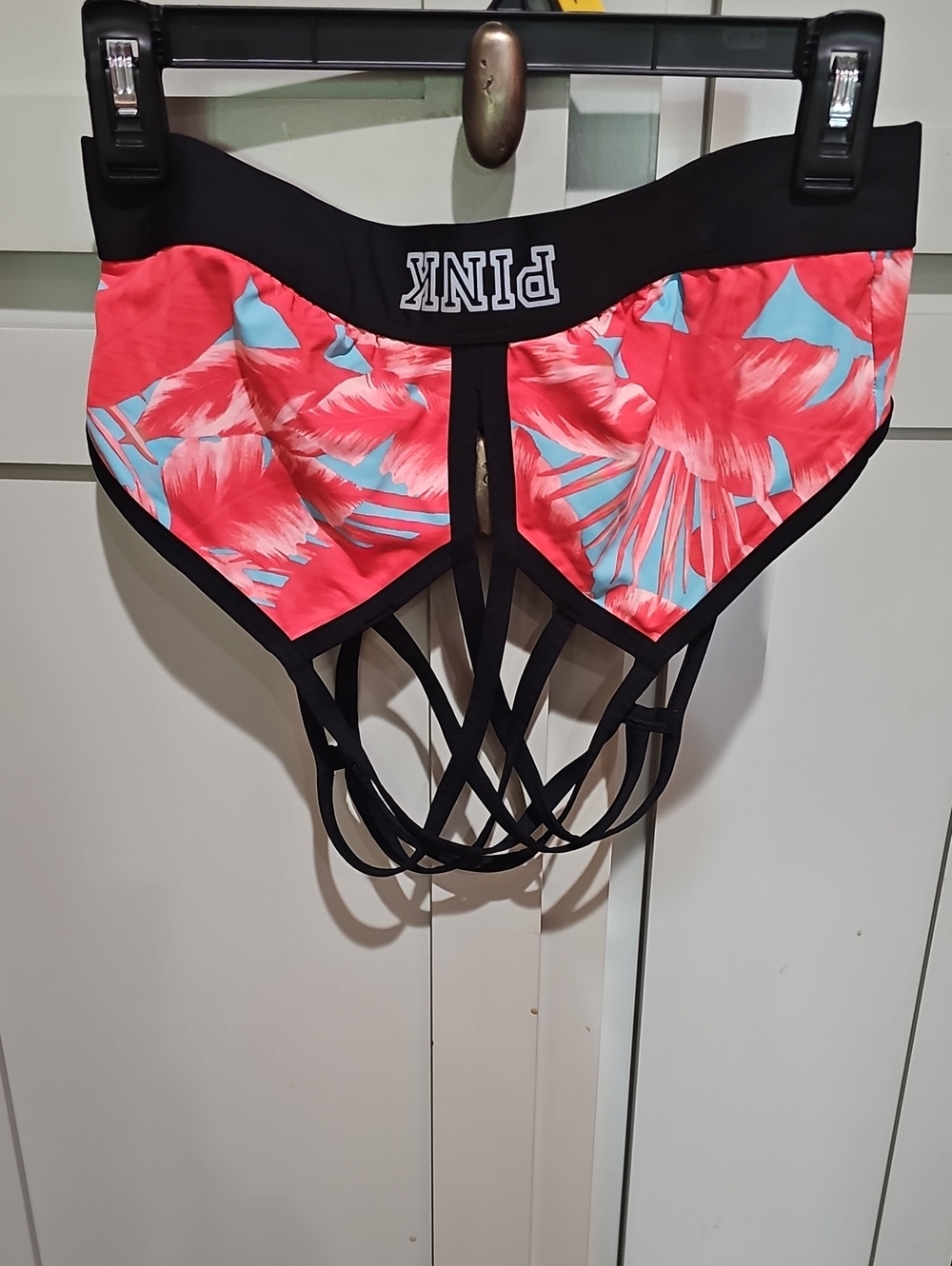 PINK Victoria's Secret Floral Strappy Sports Bra in Pink, Blue & Black